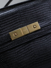 YSL 25S MINI MANHATTAN 19 IN BLACK SHINY CROCODILE CALFSKIN GOLD HARDWARE