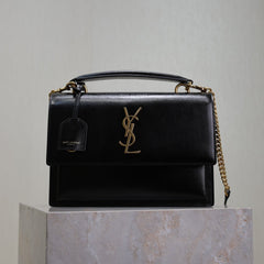 YSL 25S SUNSET MM 25 IN BLACK CALFSKIN GOLD HARDWRE