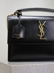 YSL 25S SUNSET MM 25 IN BLACK CALFSKIN GOLD HARDWARE