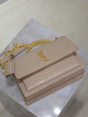 YSL 25S SUNSET MEDIUM 22 IN NUDE CROCODILE-EMBOSSED SHINY CALFSKIN GOLD HARDWARE