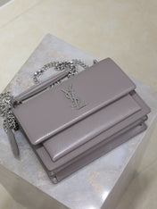 YSL 25S SUNSET BAG 22 IN DARK PURPLE CALFSKIN SILVER HARDWARE