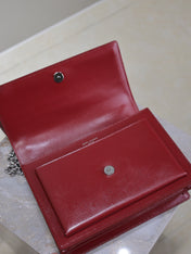 YSL 25S SUNSET BAG 22 IN CRIMSON RED CALFSKIN SILVER HARDWRE