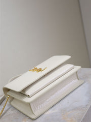 SUNSET SMALL BAG 19 IN WHITE CROCODILE-EMBOSSED CALFSKIN GOLD HARDWARE