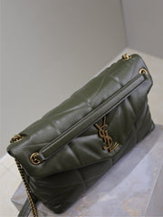 YSL 25S LOULOU PUFFER GM 35 IN DARK OLIVE CALFSKIN GOLD HARDWRE