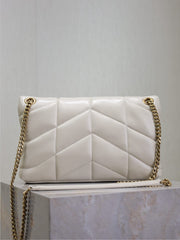 YSL 25S LOULOU PUFFER MM 29 IN BLANC VINTAGE CALFSKIN GOLD HARDWRE