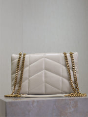 YSL 25S LOULOU PUFFER MINI 23 IN BLANC VINTAGE CALFSKIN GOLD HARDWARE