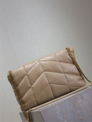 YSL 25S LOULOU PUFFER GM 35 IN BROWN CALFSKIN GOLD HARDWARE