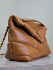 YSL 25S LOULOU PUFFER MM 29 IN CARAMEL CALFSKIN GOLD HARDWRE