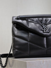 YSL 25S LOULOU PUFFER GM 35 IN BLACK CALFSKIN BLACK HARDWRE