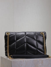 YSL 25S LOULOU PUFFER MM 29 IN BLACK CALFSKIN GOLD HARDWRE