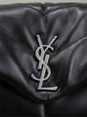 YSL 25S LOULOU PUFFER GM 35 IN BLACK CALFSKIN SILVER HARDWRE