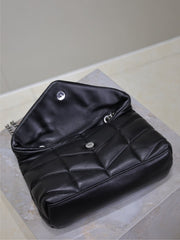 YSL 25S LOULOU PUFFER MINI 23 IN BLACK CALFSKIN SILVER HARDWRE