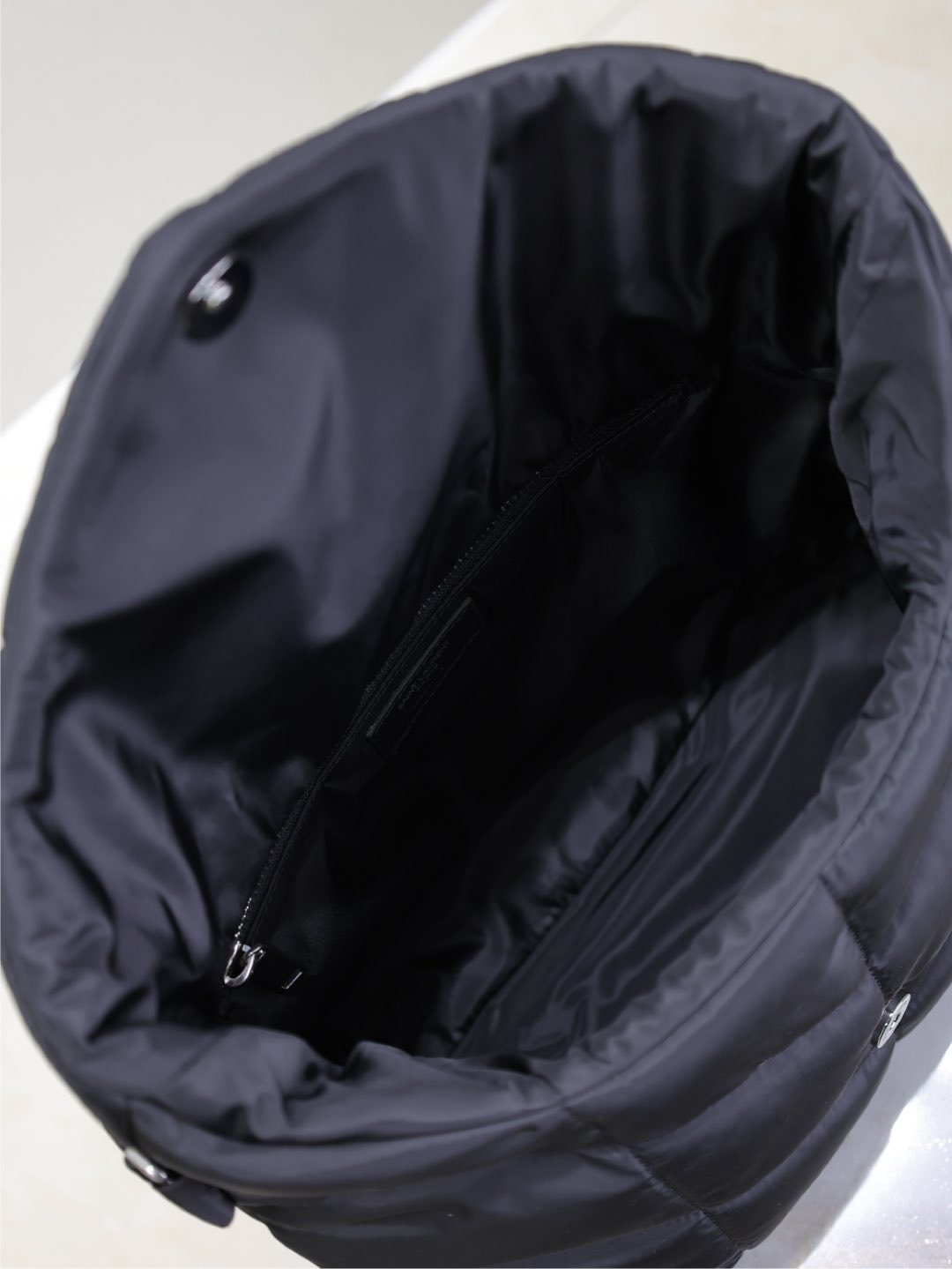 YSL 25S LOULOU PUFFER BAG 34 IN BLACK NYLON BLACK HARDWARE
