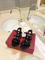 VALENTINO 26S ROCKSTUD CAGED HEELED SANDALS 60 MM IN BLACK SMOOTH CALFSKIN