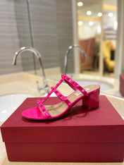 VALENTINO 26S ROCKSTUD CAGED HEELED SANDALS 60 MM IN PINK CALFSKIN