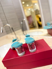 HIGH MULE 60MM IN AQUA BLUE SHEEPSKIN AND TRANSPARENT PVC