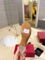 HIGH MULE 60MM IN GOLD SHEEPSKIN AND TRANSPARENT PVC
