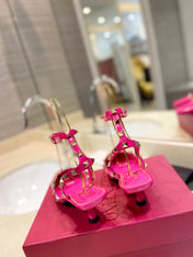 ROCKSTUD SLINGBACK IN BRIGHT PINK CALFSKIN 50MM