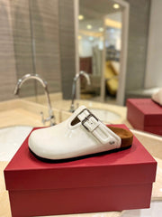 FUSSFRIEND WHITE PATENT CALFSKIN LEATHER SABOT