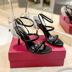 HIGH HEEL SANDAL 10 CM IN BLACK CALFSKIN