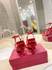 HIGH HEEL SANDAL 10 CM IN CHERRY RED CALFSKIN