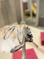 HIGH HEEL SANDAL 10 CM IN SILVER CALFSKIN