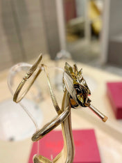 HIGH HEEL SANDAL 10 CM IN GOLD CALFSKIN
