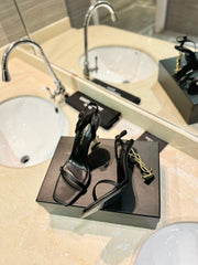 SL OPYUM SANDALS 80 BLACK AND GOLD CALFSKIN