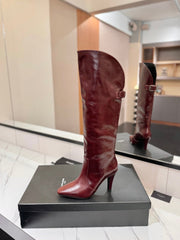 CLASSIC HIGH KNEE BOOTS IN BURGUNDY RED CALFSKIN