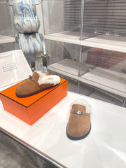 SLIP-ON MULE IN MEDIUM BROWN SUEDE AND SHEARLING LINING
