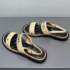 Dad sandals cream yellow calf leather