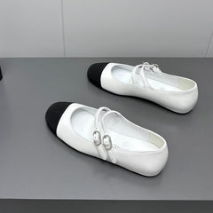 CC pearl Mary Jane flat shoes white