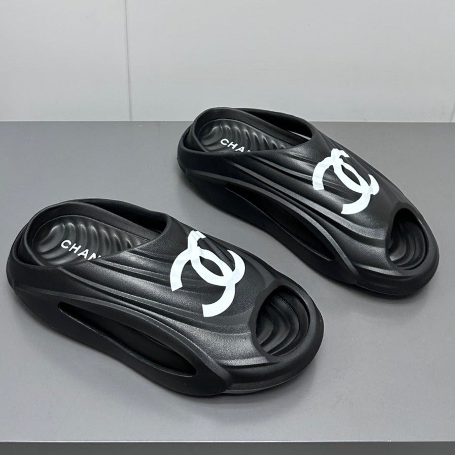 New Double C Foam Lightweight Slippers Boat Black