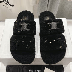 DAD SANDALS BLACK PURE SHEEP WOOL