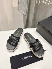 SLIPPERS CROSS STRAPS IN BLACK LAMBSKIN