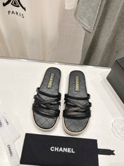 SLIPPERS CROSS STRAPS IN BLACK LAMBSKIN