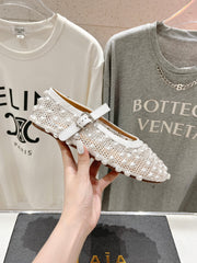 ALAIA PEARL MARY JANE SHOES IN WHITE MESH AND CALFSKIN