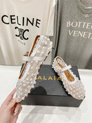 ALAIA PEARL MARY JANE SHOES IN WHITE MESH AND CALFSKIN