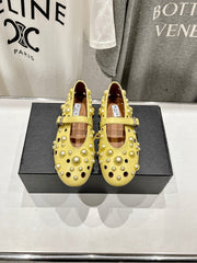 ALAIA PEARL MARY JANE SHOES IN YELLOW CORN LAMBSKIN