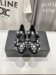 ALAIA PEARL MARY JANE SHOES BLACK MIX WHITE LAMBSKIN