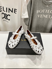 ALAIA PEARL MARY JANE SHOES WHITE LAMBSKIN