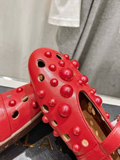 ALAIA PEARL MARY JANE SHOES IN ROSE RED LAMBSKIN