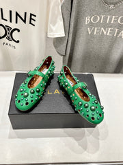 ALAIA PEARL MARY JANE SHOES IN EMERALD GREEN LAMBSKIN