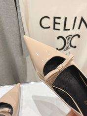 SUZY POINTY TOE BALLERINA IN TAN BEIGE PATENT CALFSKIN