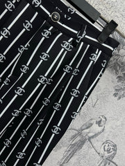 CC 25 Wide Leg Pants Black White Polyester Fiber