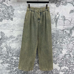 Loewe 25 Wide-leg Jeans Light Green-yellow Cotton