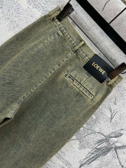 Loewe 25 Wide-leg Jeans Light Green-yellow Cotton