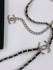 CHAIN BELT IN SILVER METAL INTERWOVEN WITH CALFSKIN STRAPS