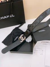 DOUBLE C BELT 40MM IN BLACK QUILTED LAMBSKIN SILVER RESIN BUCKLE
