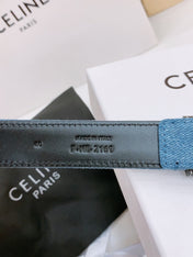 CELINE 25S BELT TRIOMPHE TAURILLON 25MM IN BLACK CALFSKIN AND DENIM 558349